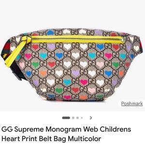 Gucci Kids Heart Print Belt Bag with Yellow Accent.